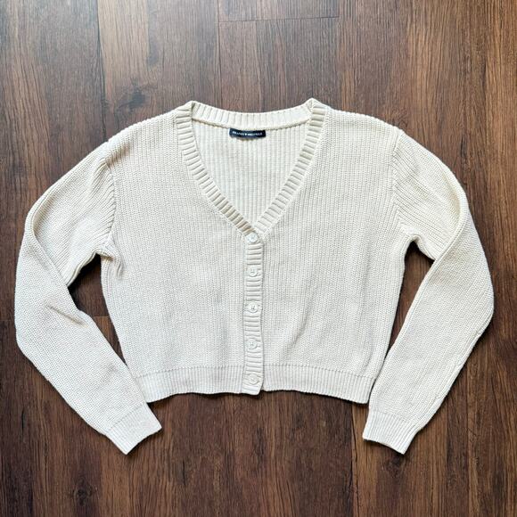 Brandy Melville Cropped Cream Cotton Blend Cardigan One Size - Picture 2 of 7